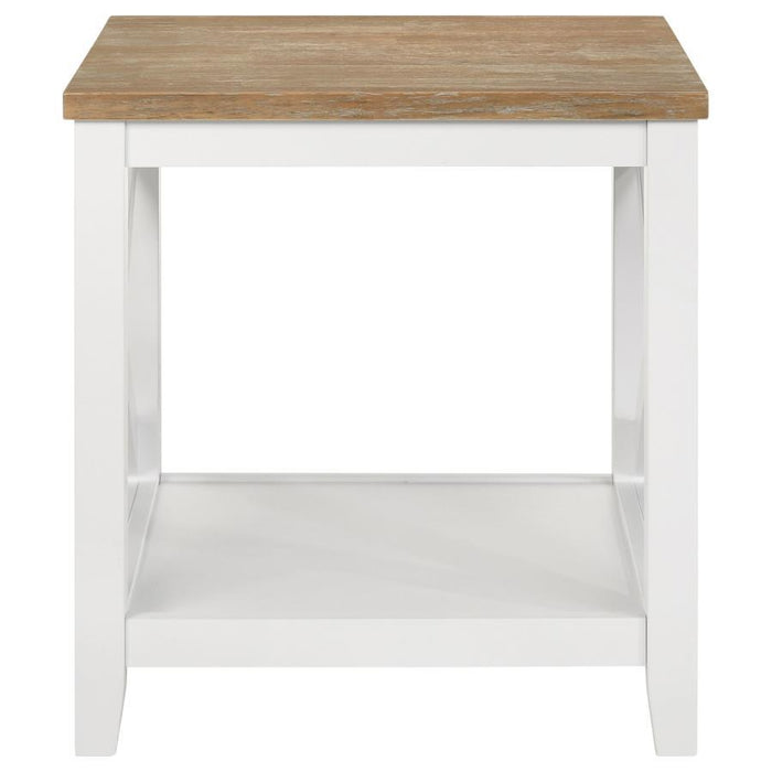 Hollis - Square Wood End Table With Shelf - Brown And White - Simple Home Plus