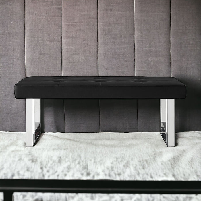 Faux Leather Upholstered Bench - Silver / Black