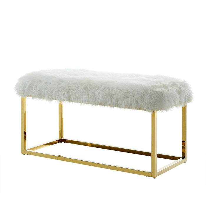 Upholstered Faux Fur Bench - Gold / White