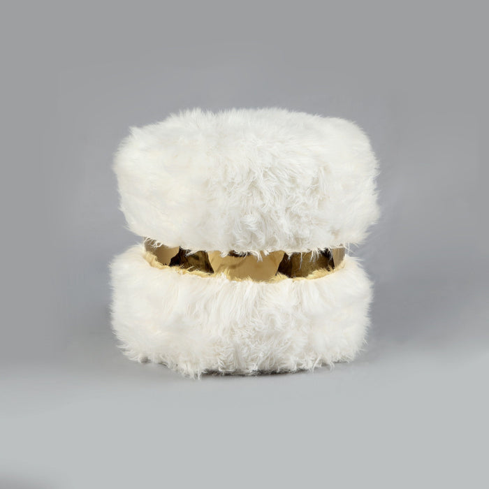 Faux Fur Round Ottoman - Cream