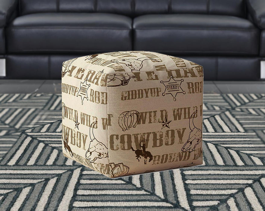 Cotton Cowboy Pouf Cover - Brown