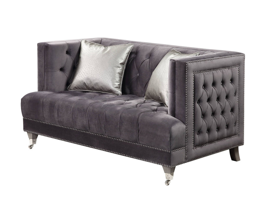 Velvet Loveseat And Toss Pillows - Gray / Silver