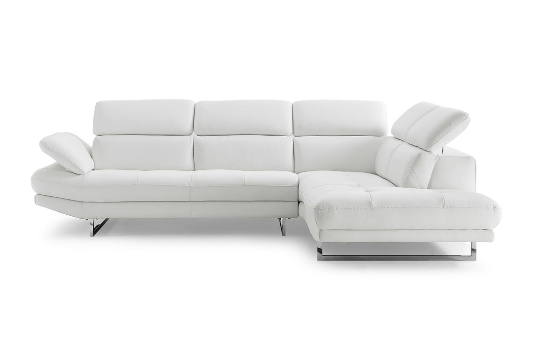 Leather Sofa Chaise With Silver Legs - White Top Grain