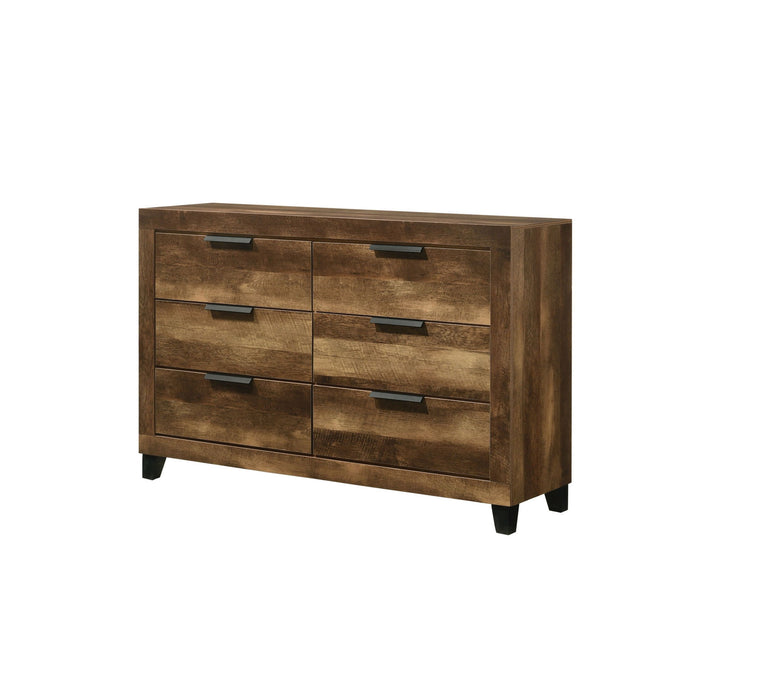 Solid Wooden Six Drawer Double Dresser - Dark Brown