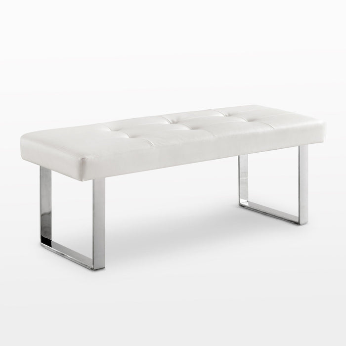 Upholstered Faux Leather Bench - White / Silver