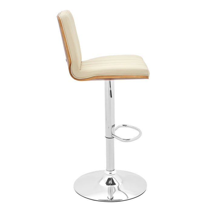 Faux Leather And Steel Swivel Adjustable Height Bar Chair - Cream / Silver