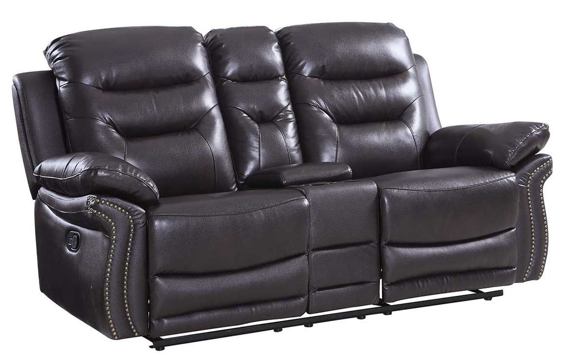 Faux Leather Manual Reclining Love Seat With Storage - Brown