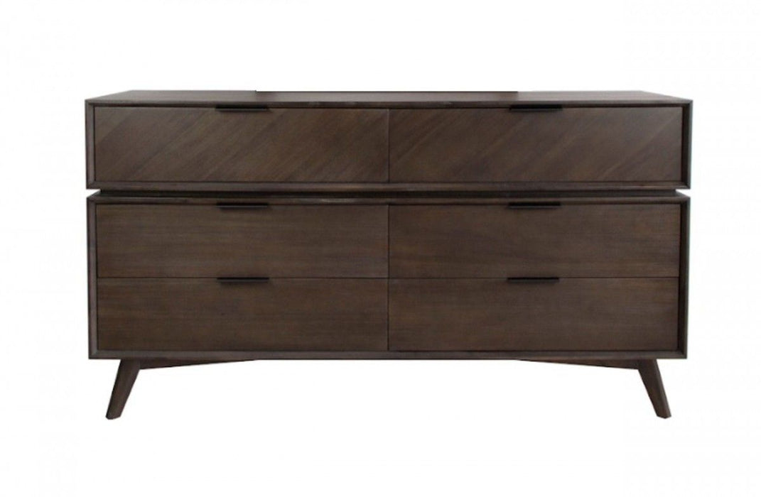 Six Drawer Double Dresser - Dark Brown