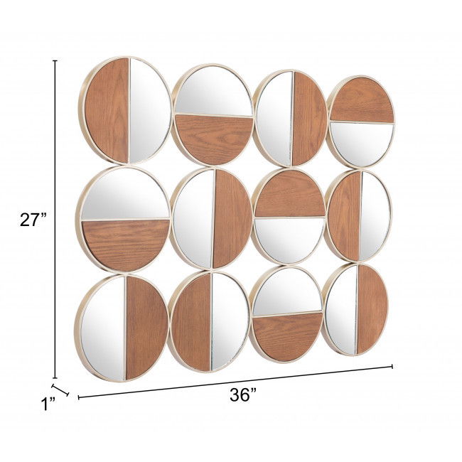 Set Of Twelve Round Steel Framed Accent Mirror - Gold / Walnut