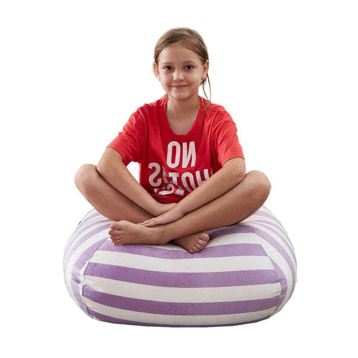 Microfiber Round Striped Pouf Cover - Purple / White