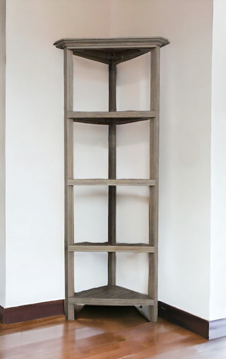 Solid Wood Corner Bookcase - Washed Gray