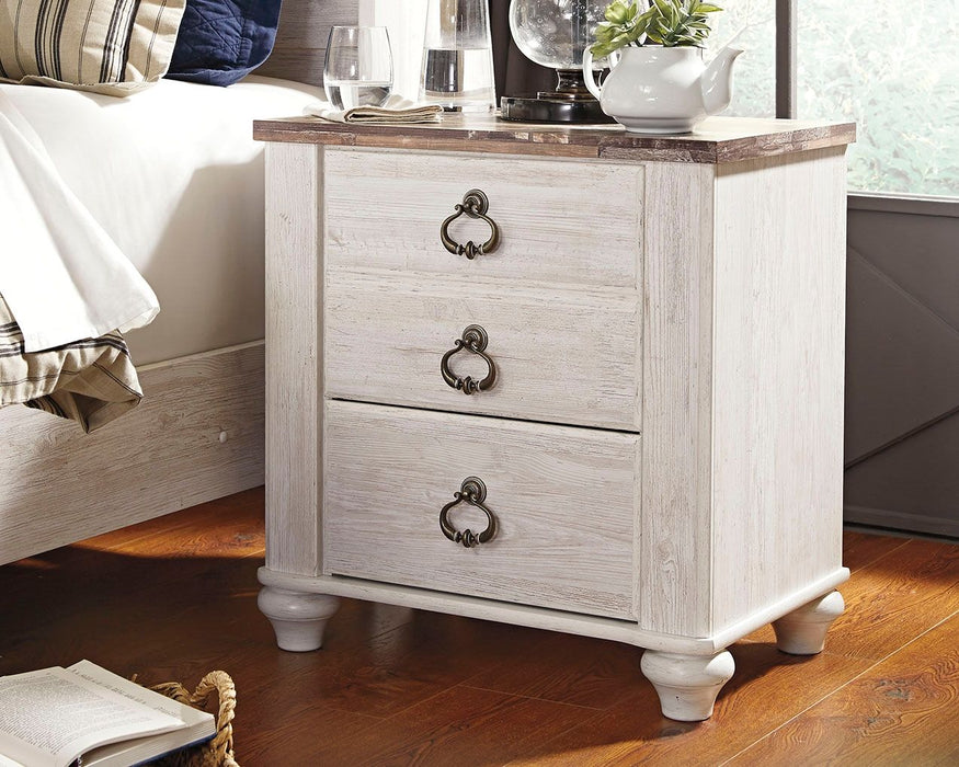 Willowton - Brown / Beige / White - Two Drawer Night Stand - Simple Home Plus