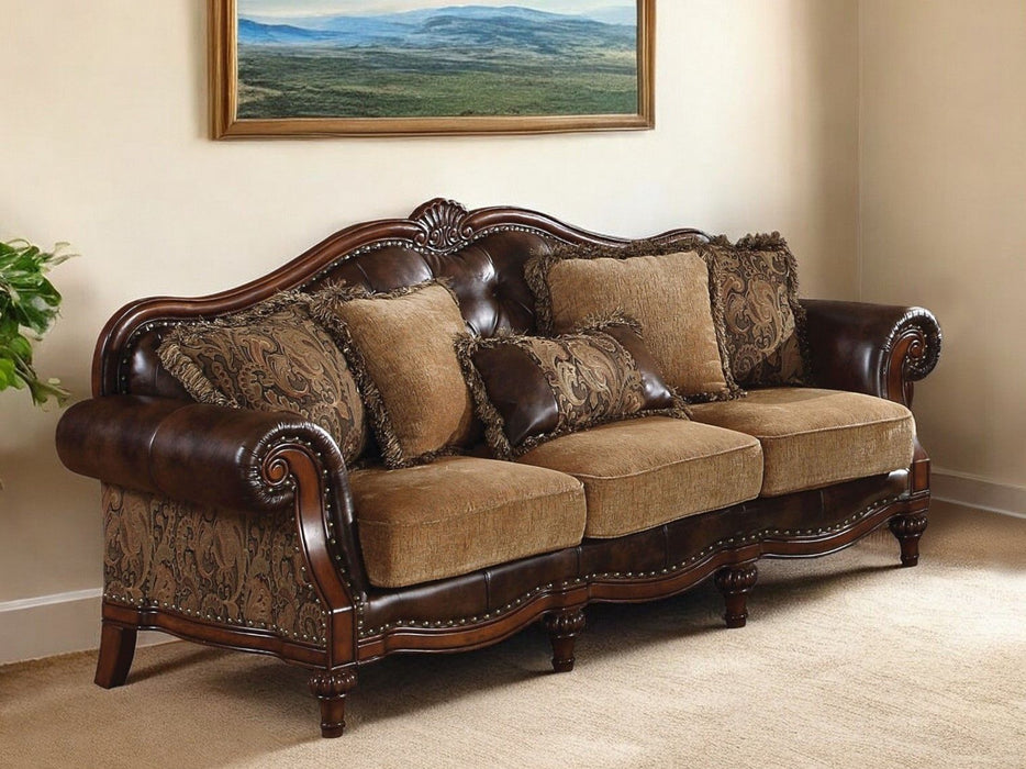 Faux Leather Sofa With Wood Brown Legs - Brown