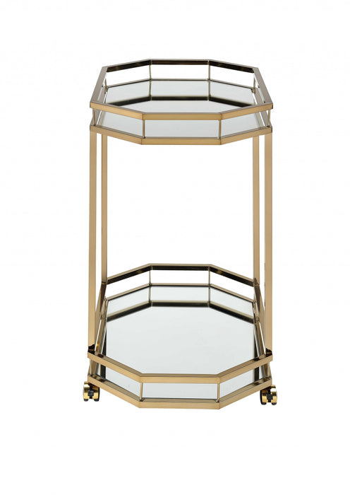 Metal Serving Cart With 2 Mirror Shelves - Champagne