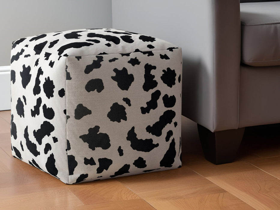 Twill Cow Print Pouf Ottoman - Black / White