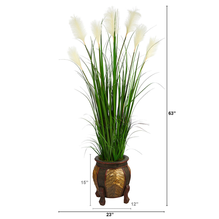 63" Wheat Plum Grass Artificial Plant in Decorative Planter