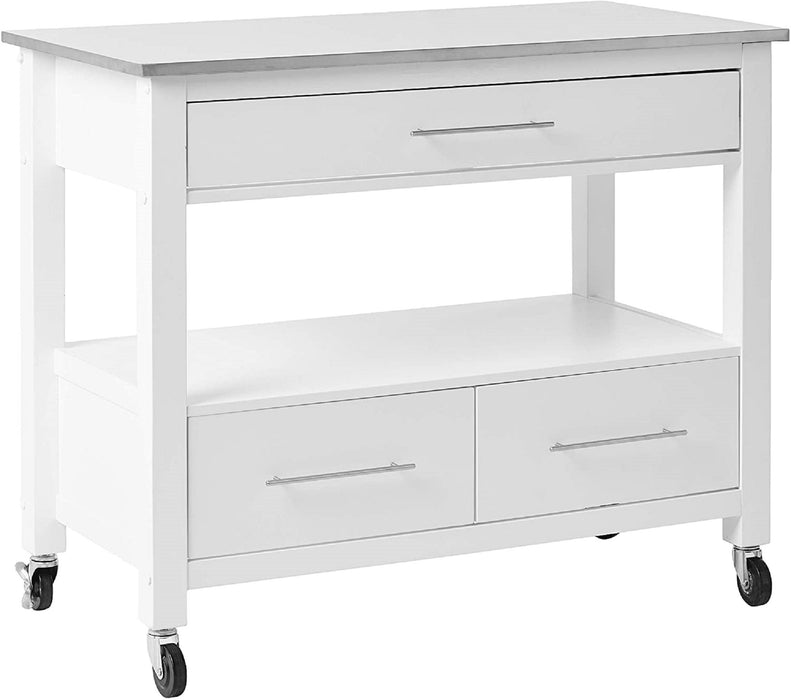 Rolling Kitchen Island Or Bar Cart - White / Stainless