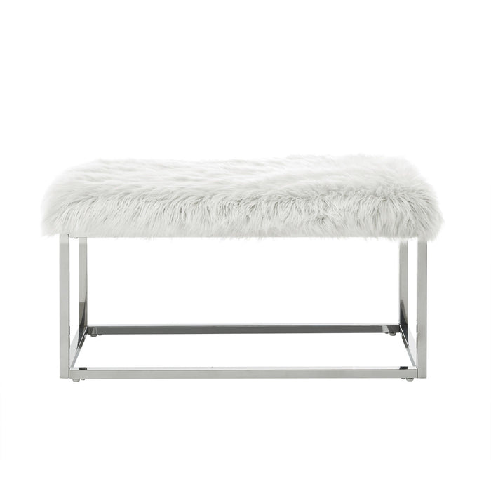 Upholstered Faux Fur Bench - White / Silver