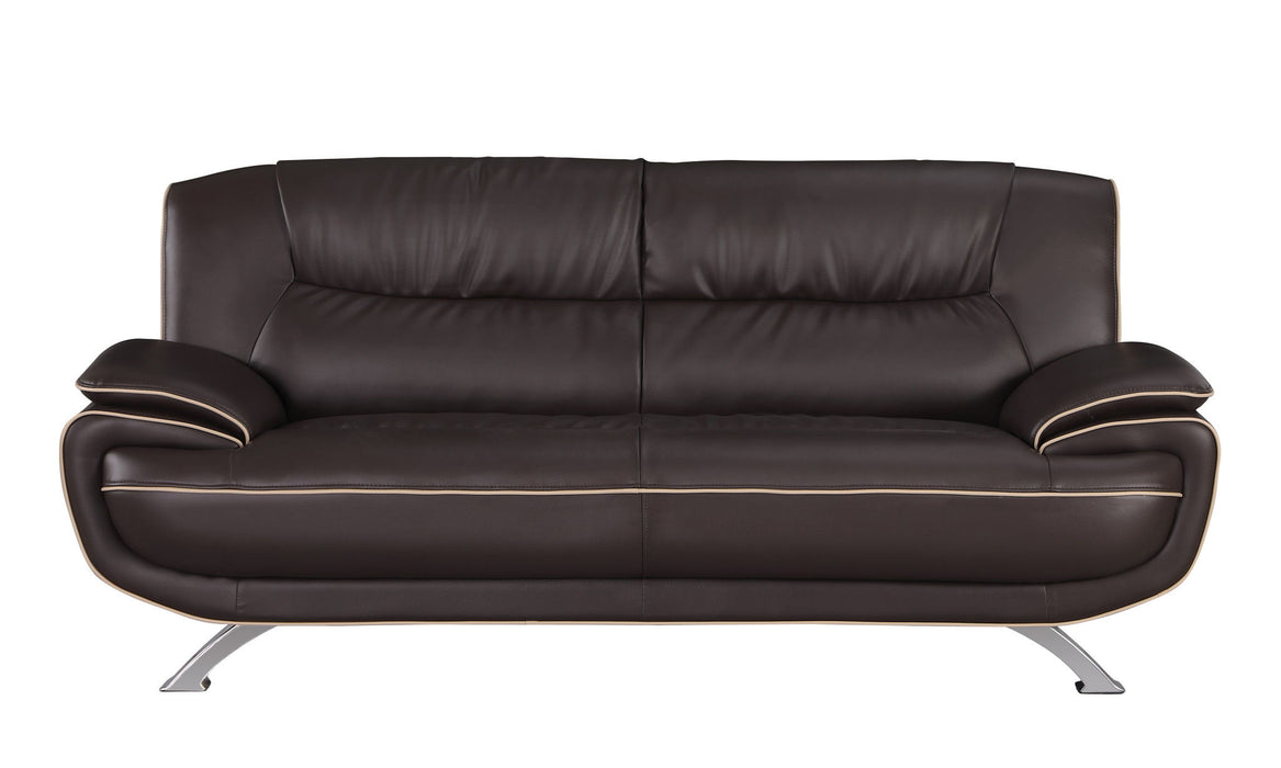 Leather Sofa With Silver Legs - Brown