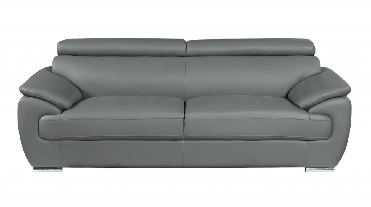 Leather Sofa - Gray / Silver