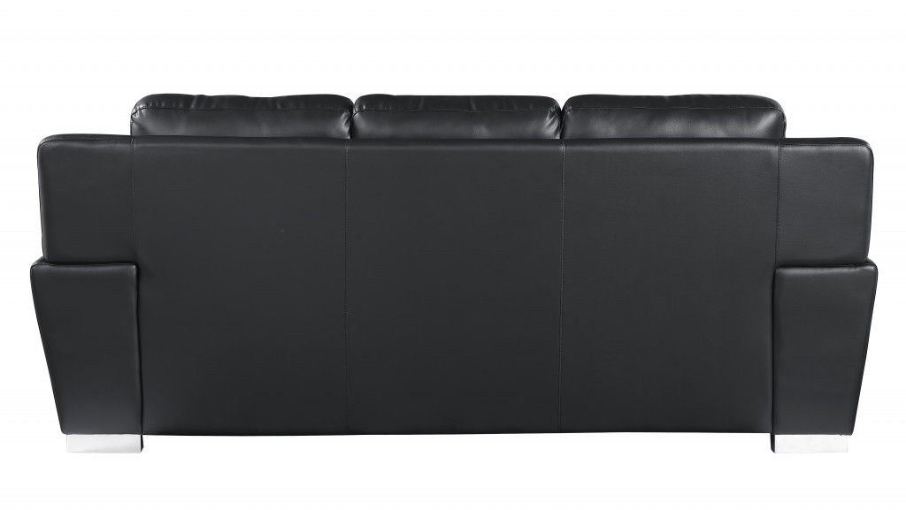 Sofa Leather With Silver Legs - Black