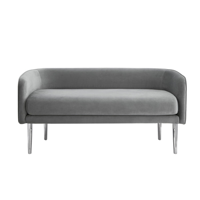 Upholstered Velvet Bench - Silver / Gray