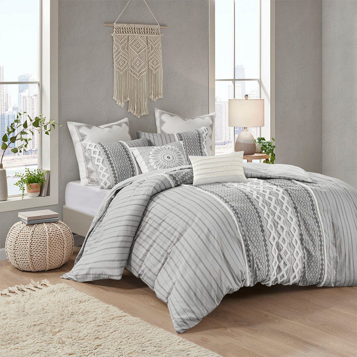 Imani - King Printed Comforter Set With - Gray