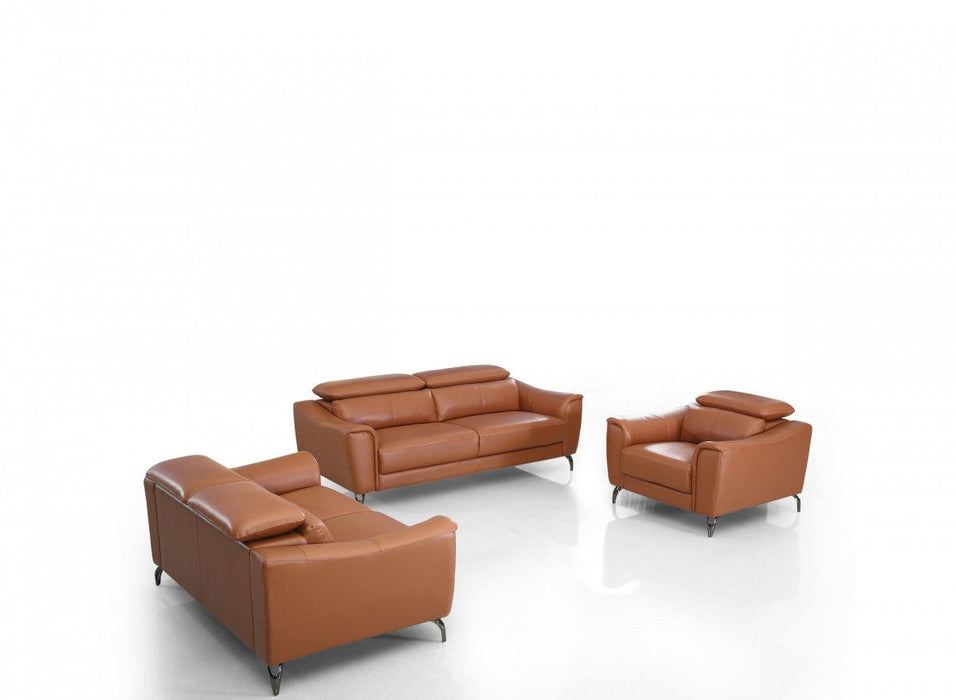 Three Piece Genuine Leather Six Person Seating Set - Brick Red