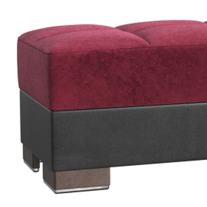 Microfiber Tufted Storage Ottoman - Burgundy / Brown