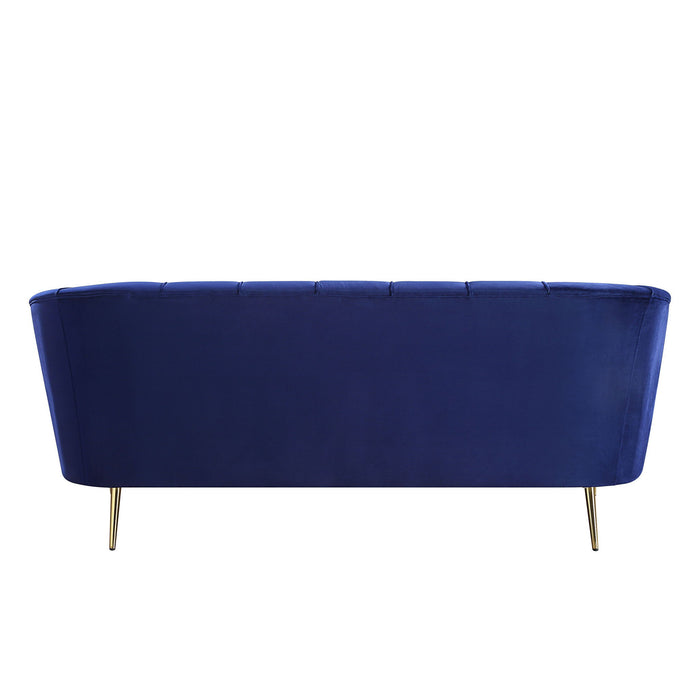 Velvet Sofa With Gold Legs - Blue