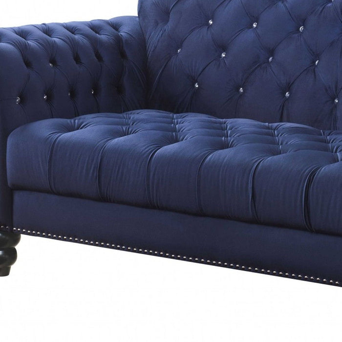 Velvet Sofa With Black Legs - Navy Blue