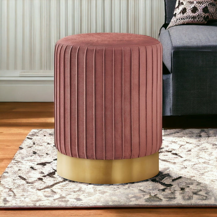 Velvet Round Ottoman - Pink / Gold