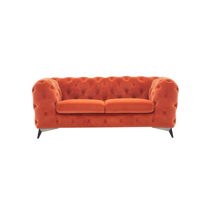 Tufted Velvet Chesterfield Love Seat - Orange / Black