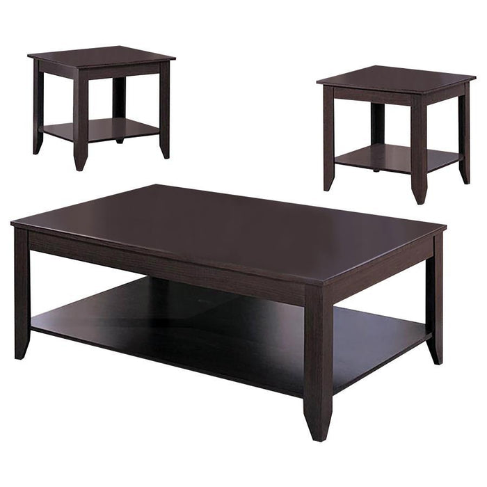 Brooks - 3 Piece Occasional Table Set With Lower Shelf - Cappuccino - Simple Home Plus