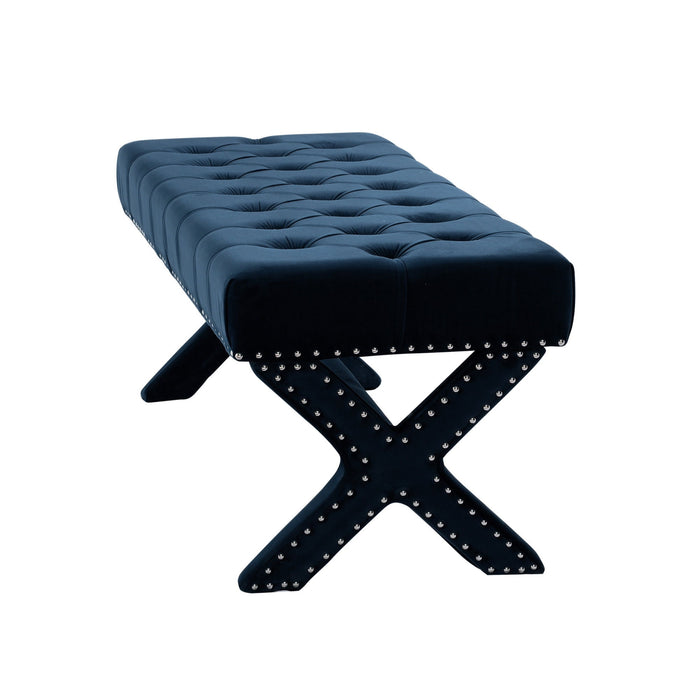 Upholstered Velvet Bench - Dark Blue