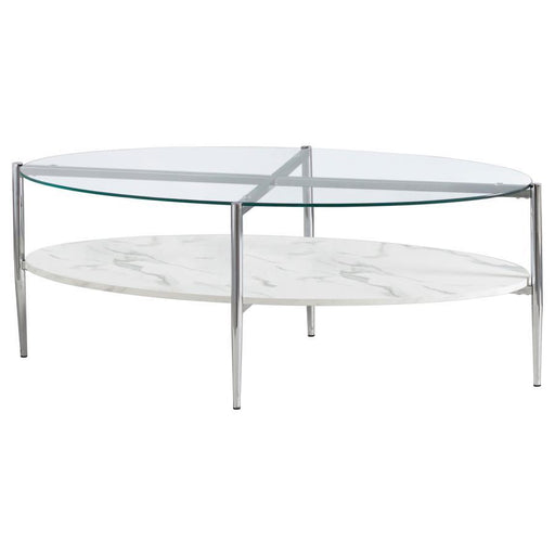 Cadee - Round Glass Top Coffee Table - White And Chrome - Simple Home Plus