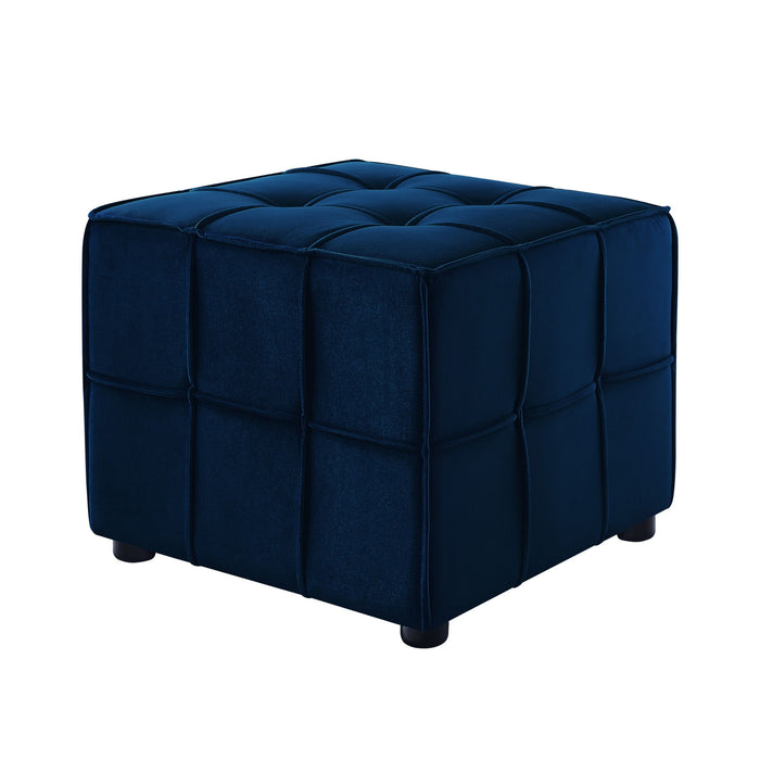 Cube Velvet Ottoman - Navy Blue / Black