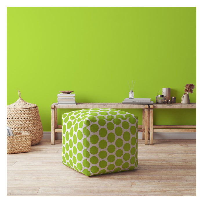 Cotton Polka Dots Pouf Ottoman - Green / White