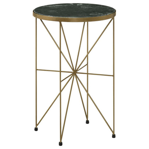Eliska - Round Accent Table With Marble Top Green And Antique Gold - Simple Home Plus