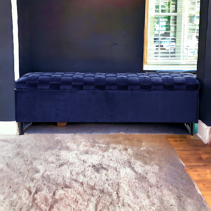 Upholstered Velvet Bench With Flip Top - Navy Blue