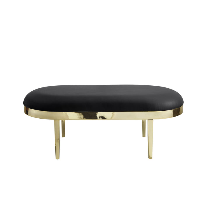 Upholstered Faux Leather Bench - Black / Gold