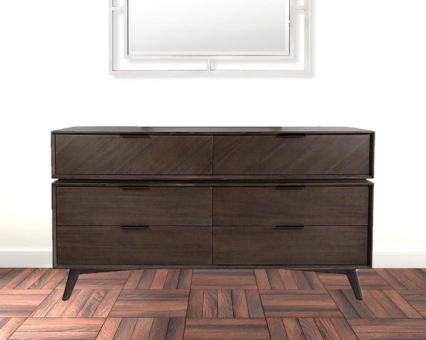 Six Drawer Double Dresser - Dark Brown