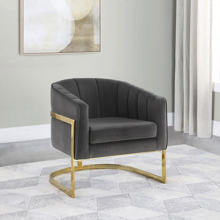 Alamor - Tufted Barrel Accent Chair - Dark Gray And Gold - Simple Home Plus