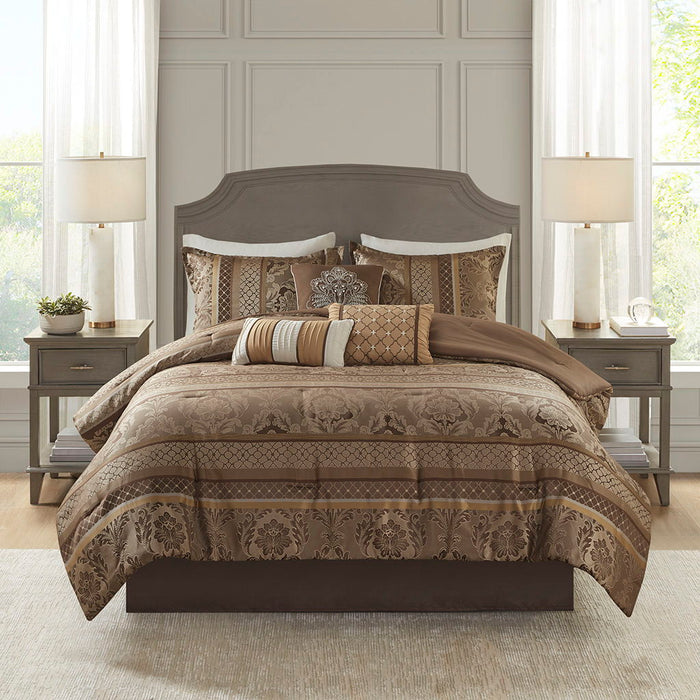 Bellagio - King 7 Piece Comforter Set - Brown / Gold