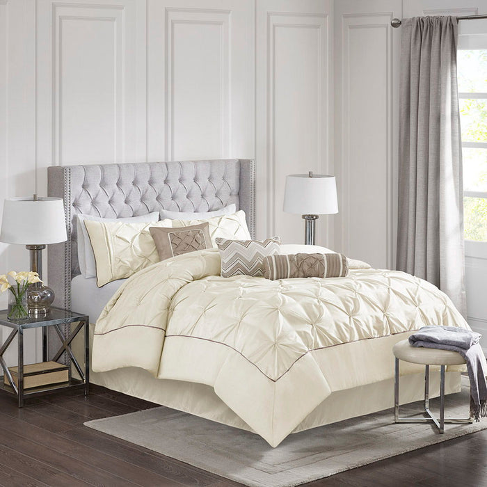 Laurel - Queen 7 Piece Tufted Comforter Set - Ivory