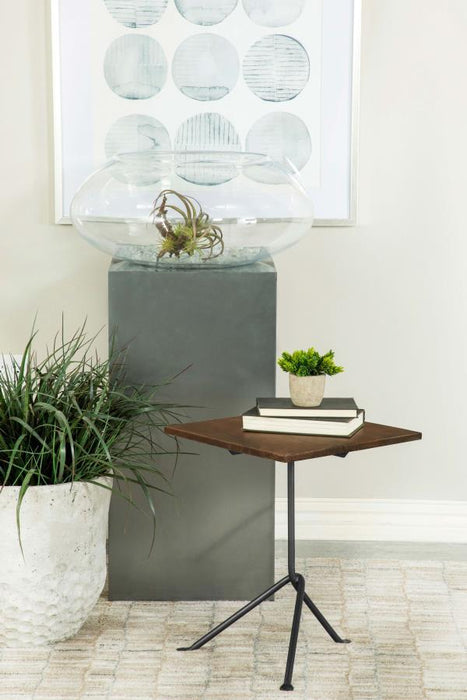 Heitor - Square Accent Table With Tripod Legs - Dark Brown And Gunmetal - Simple Home Plus