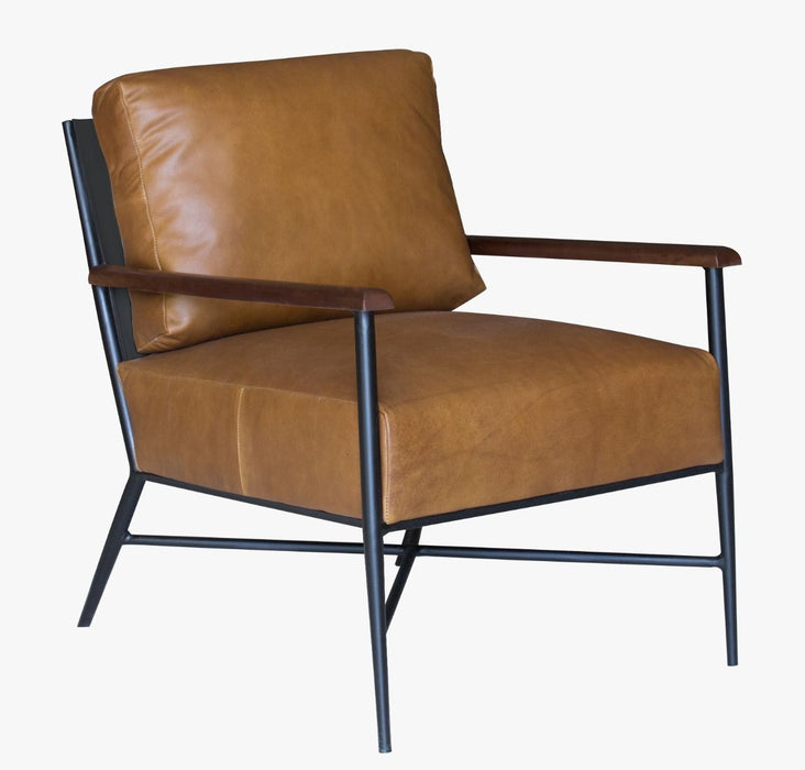 Top Grain Leather And Black Solid Color Arm Chair - Brown