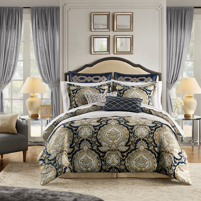 Valentina - 4 Piece King Comforter Set - Navy