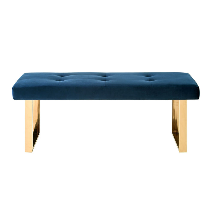 Velvet Upholstered Bench - Navy Blue / Gold