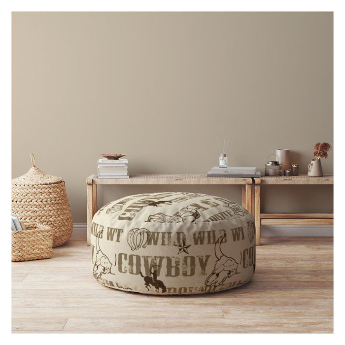 Cotton Round Cowboy Pouf Cover - Brown